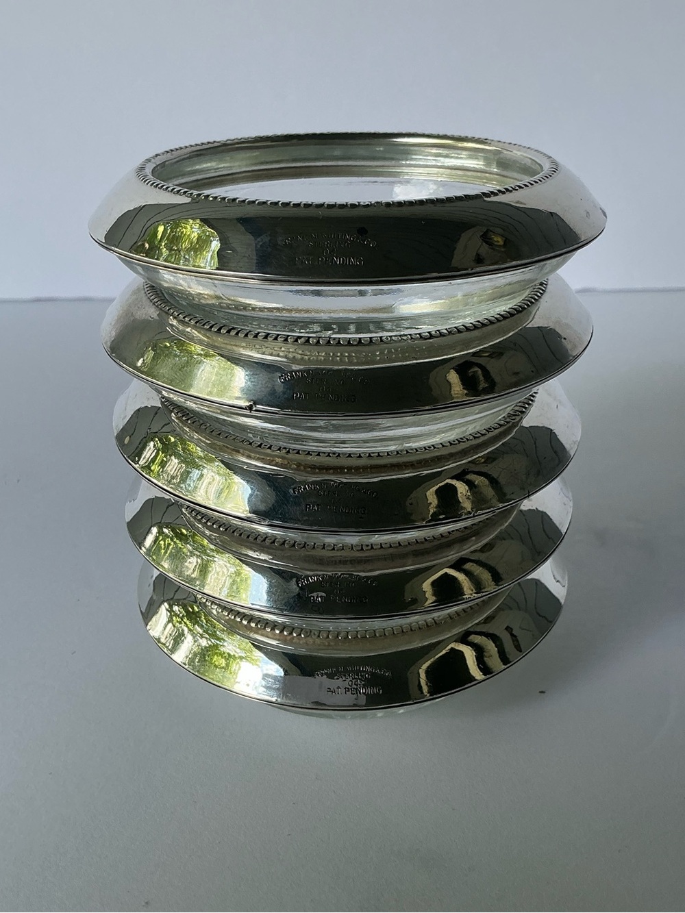 Frank M Whiting Sterling Silver & Glass Coasters Set of 5